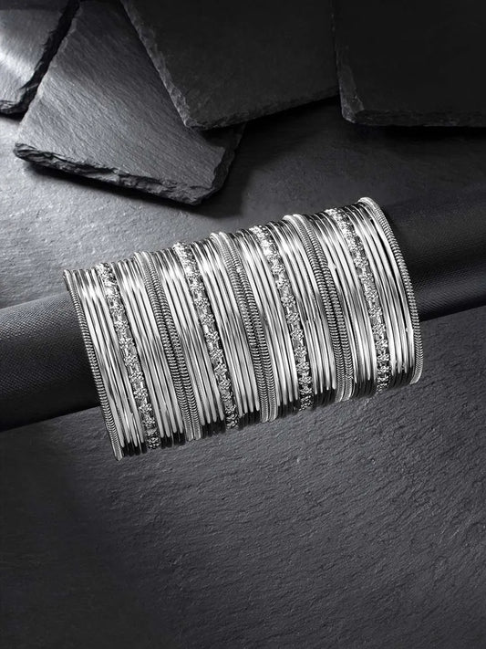 Stylish Boho Oxidized Bangle Set - Silver