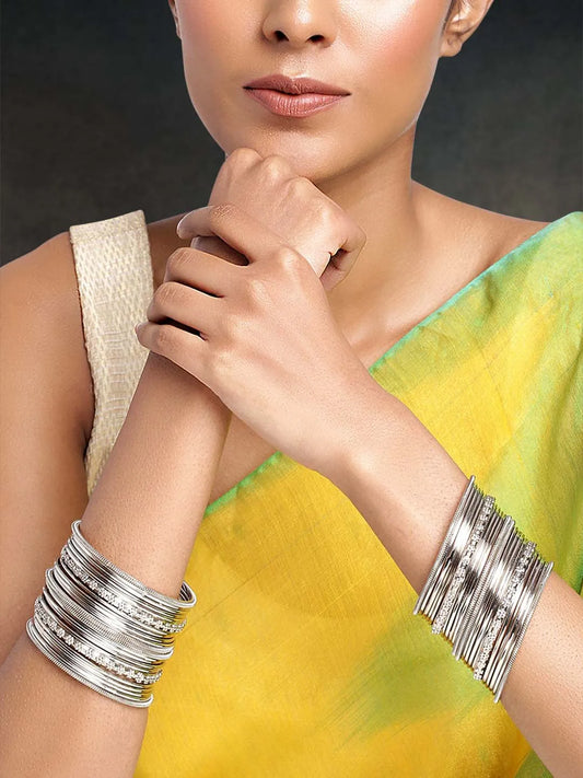 Stylish Boho Oxidized Bangle Set - Silver