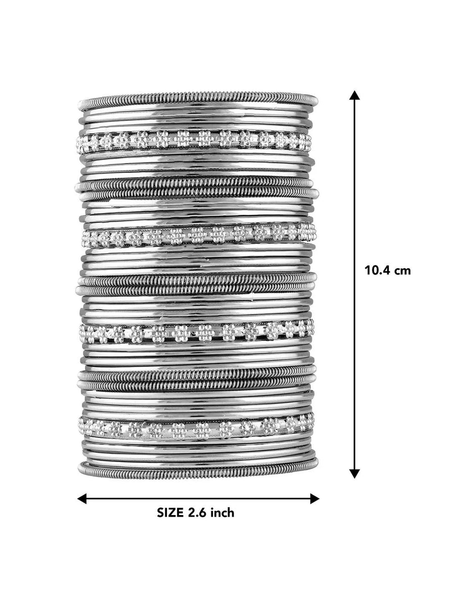 Stylish Boho Oxidized Bangle Set - Silver