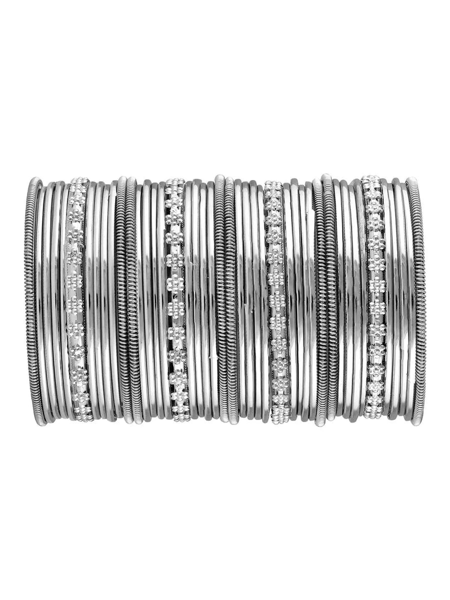 Stylish Boho Oxidized Bangle Set - Silver