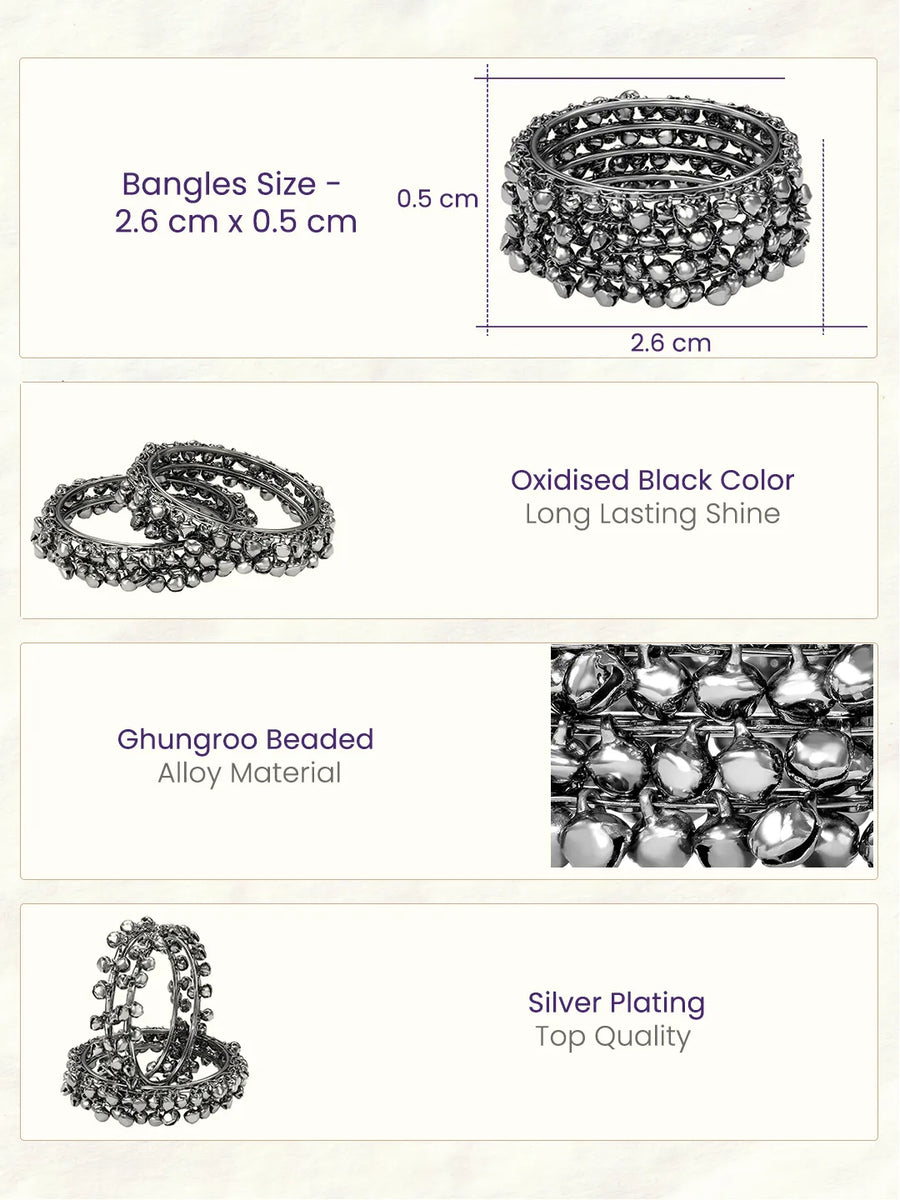 Peora Oxidised Ghungroo Bangle - Black