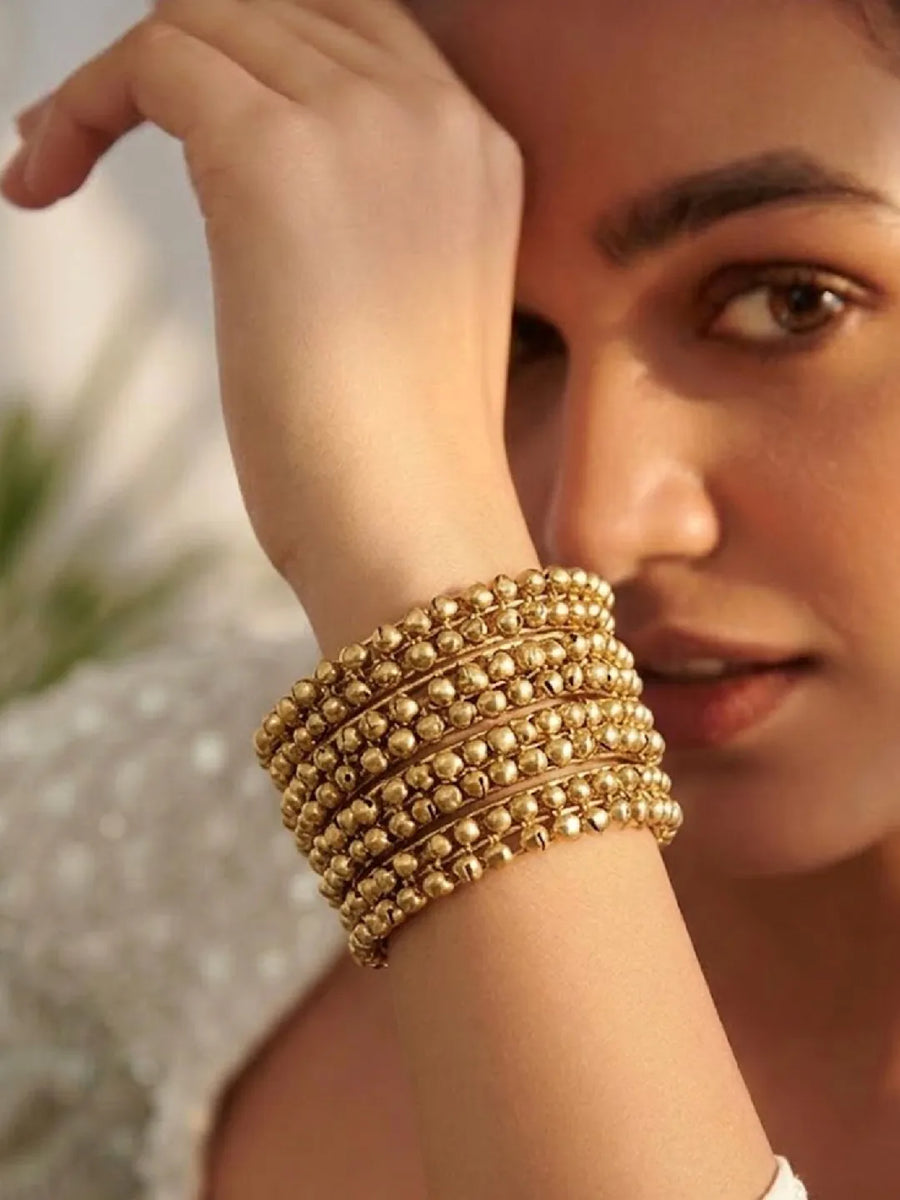 Peora Oxidised Ghungroo Bangle - Gold