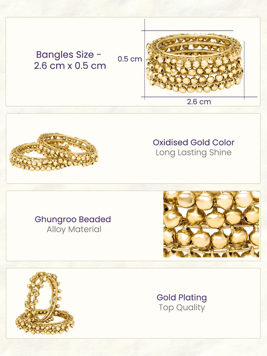 Peora Oxidised Ghungroo Bangle - Gold
