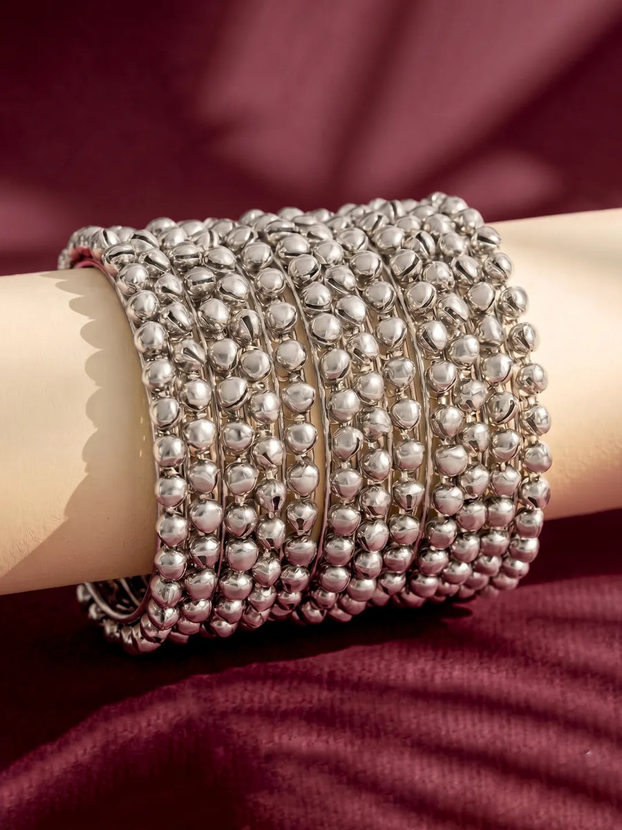 Peora Oxidised Ghungroo Bangle - Silver
