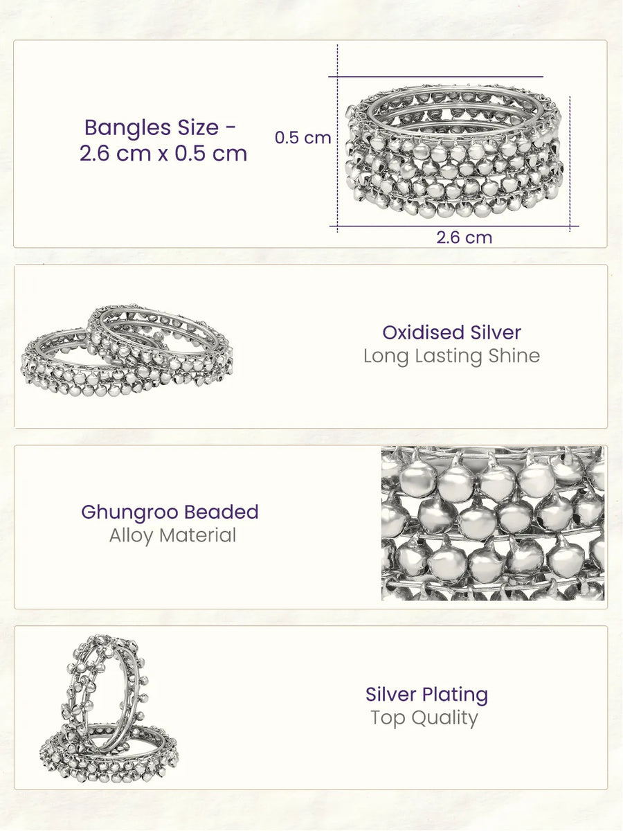 Peora Oxidised Ghungroo Bangle - Silver