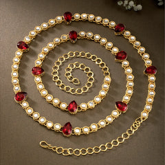 Elegant Kundan & Pearl Belly Chain