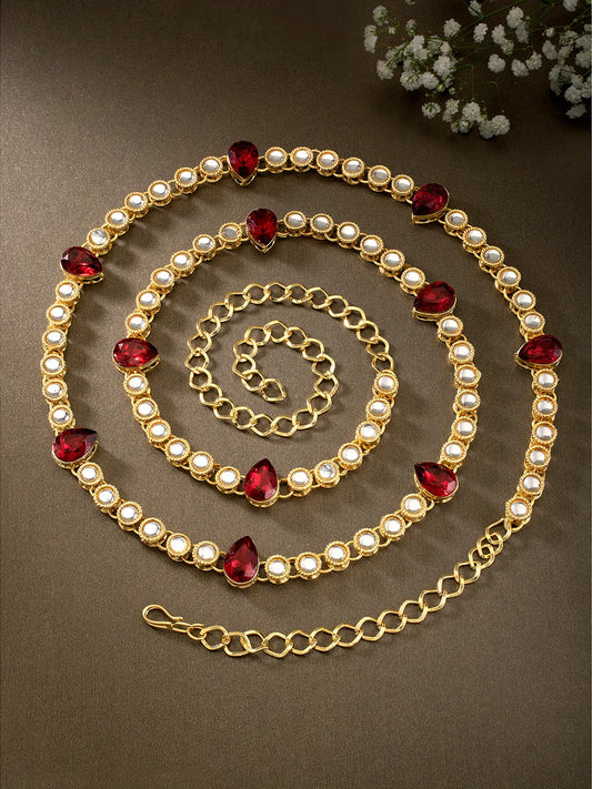 Elegant Kundan & Pearl Belly Chain