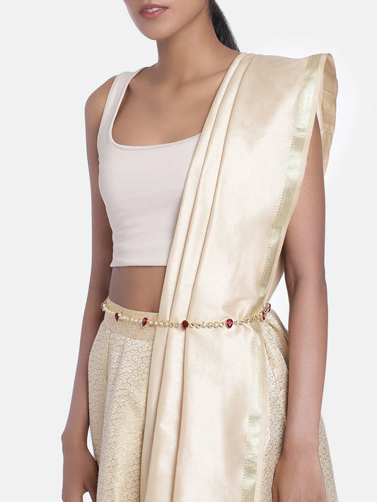 Elegant Kundan & Pearl Belly Chain