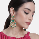 Elegant Teardrop Beaded Kundan Earrings. Green & white colour kundan with pearl & beads. Best for your festive & ethnic wear.