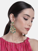 Elegant Teardrop Beaded Kundan Earrings. Green & white colour kundan with pearl & beads. Best for your festive & ethnic wear.