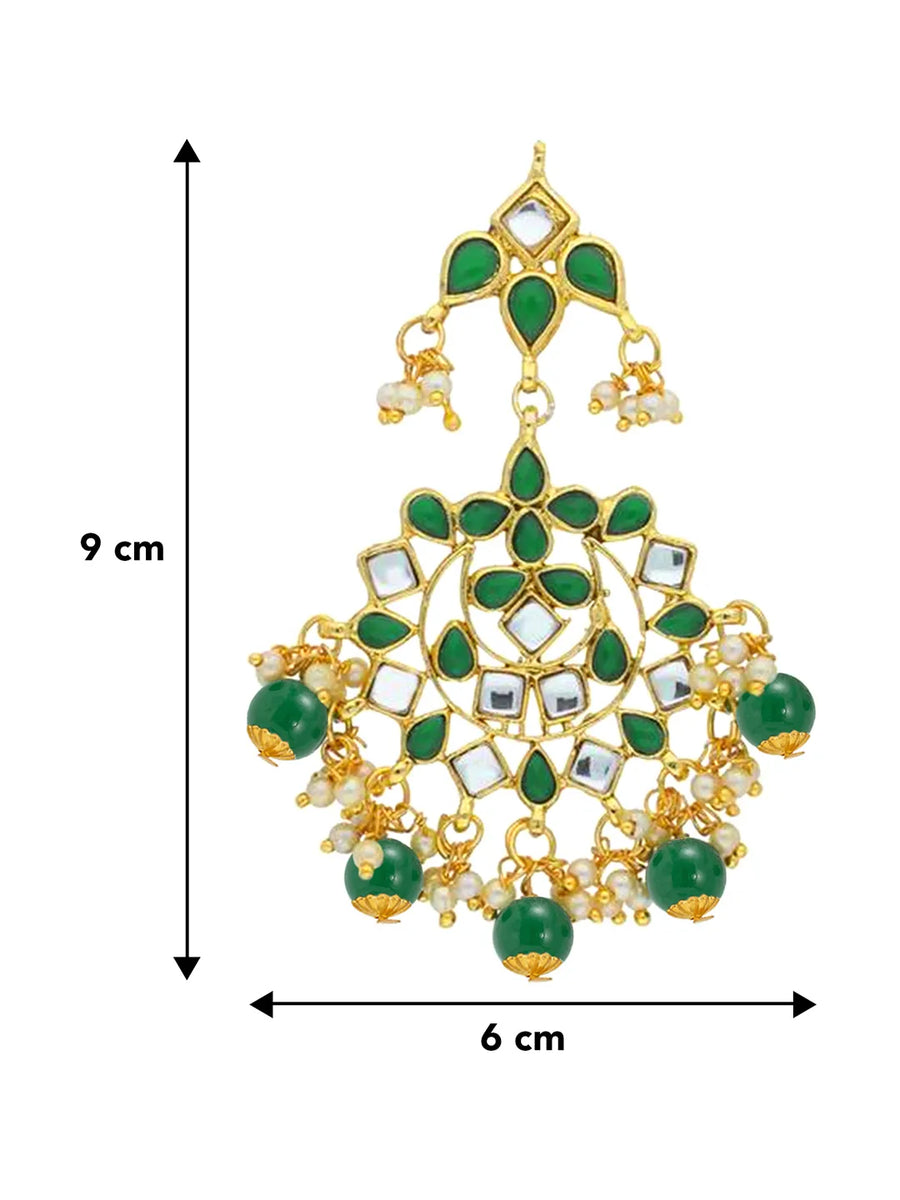 Elegant Teardrop Beaded Kundan Earrings. Green & white colour kundan with pearl & beads. Best for your festive & ethnic wear.