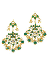 Elegant Teardrop Beaded Kundan Earrings. Green & white colour kundan with pearl & beads. Best for your festive & ethnic wear.