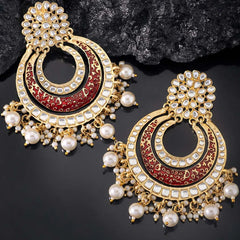 Exquisite Meenakari Chandbali Earrings - Maroon