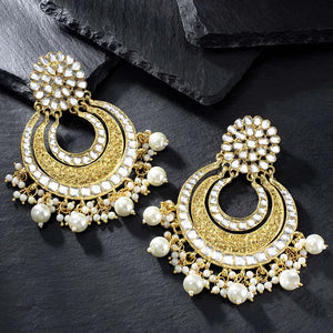 Exquisite Meenakari Chandbali Earrings - White