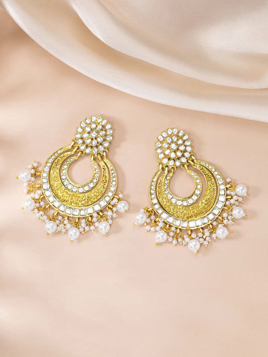 Exquisite Meenakari Chandbali Earrings - White