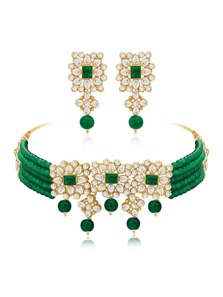 Luxurious Lush Pearl Choker Set - Green