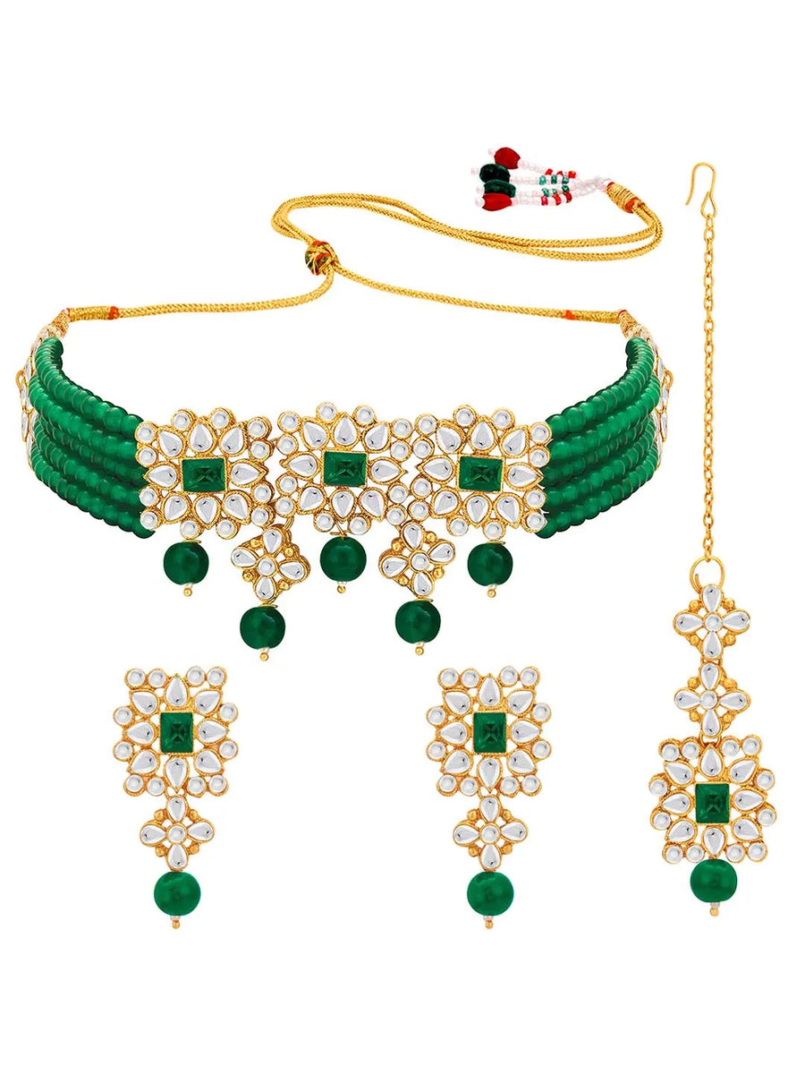 Luxurious Lush Pearl Choker Set - Green