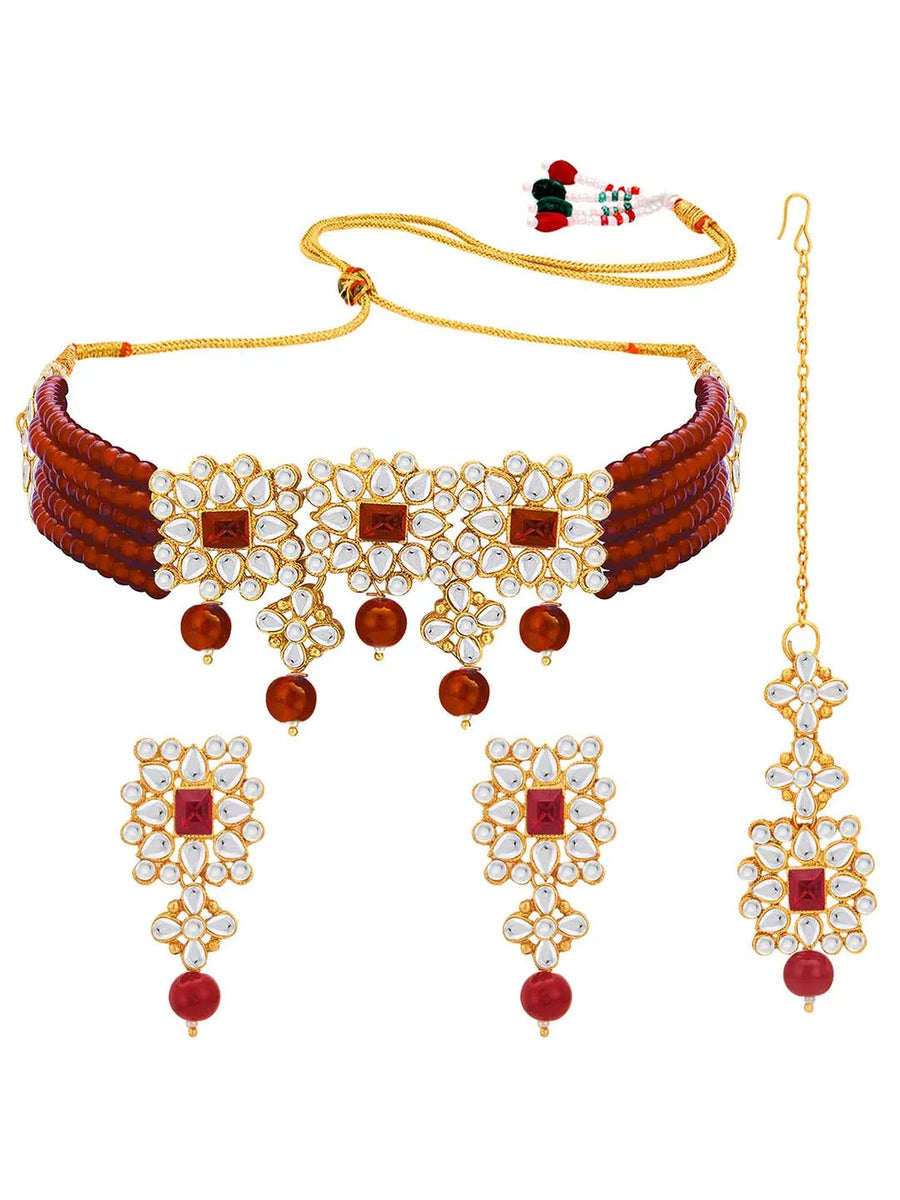 Luxurious Lush Pearl Choker Set - Maroon