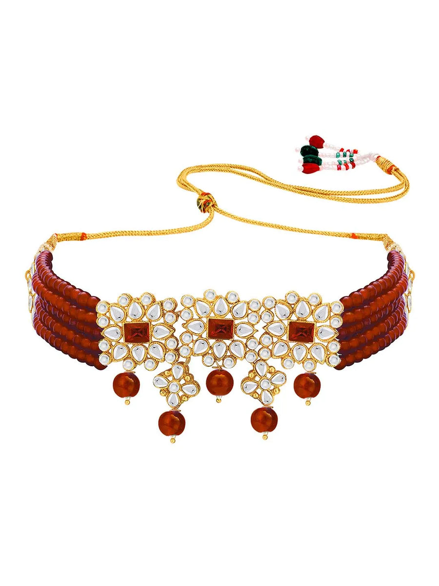 Luxurious Lush Pearl Choker Set - Maroon