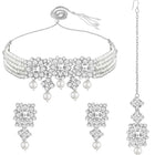 Luxurious Lush Pearl Choker Set - Rhodium White