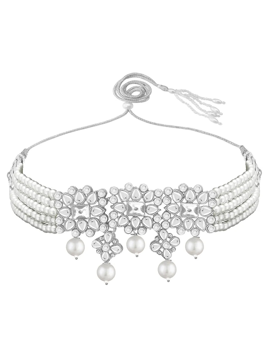 Luxurious Lush Pearl Choker Set - Rhodium White
