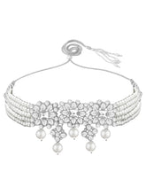 Luxurious Lush Pearl Choker Set - Rhodium White
