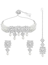 Luxurious Lush Pearl Choker Set - Rhodium White