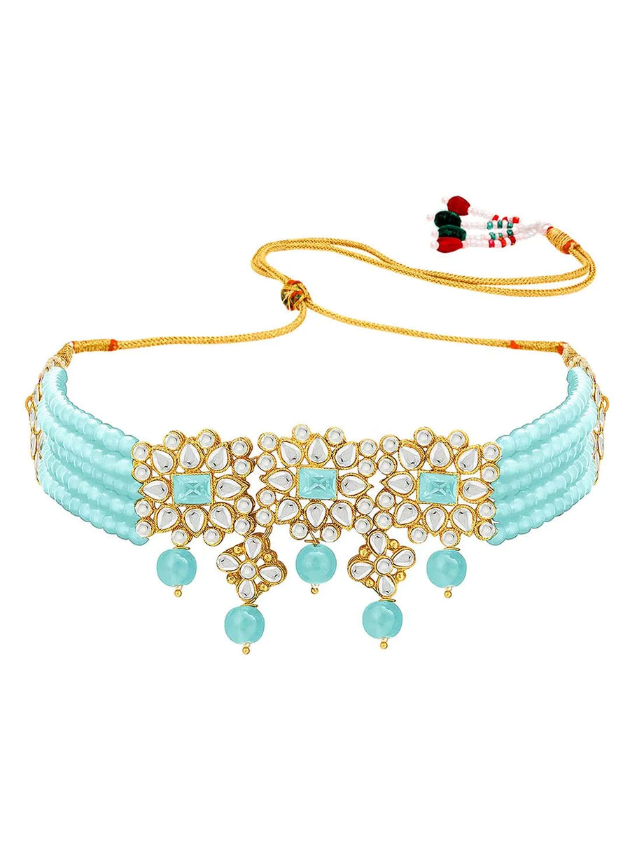 Luxurious Lush Pearl Choker Set - Sky Blue