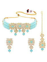 Luxurious Lush Pearl Choker Set - Sky Blue