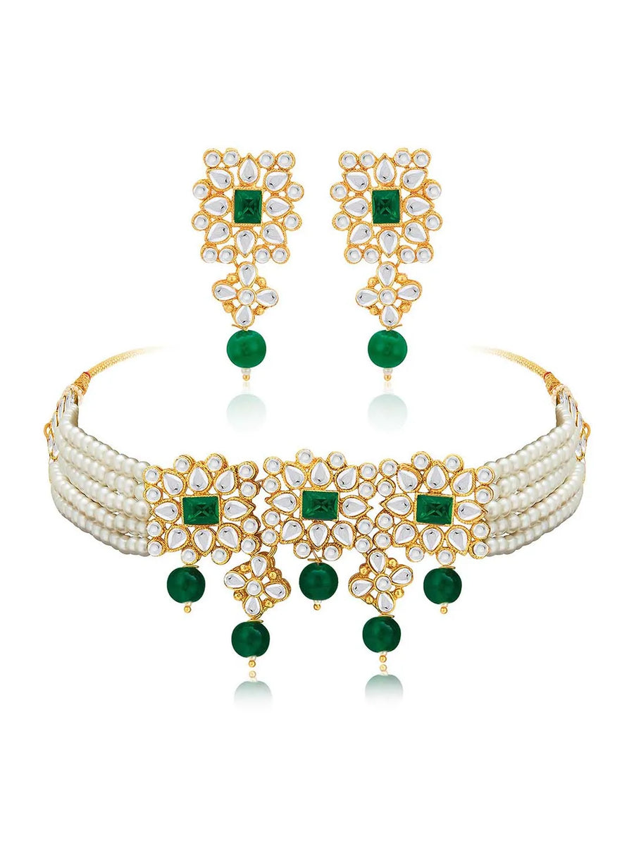Luxurious Lush Pearl Choker Set - White Green