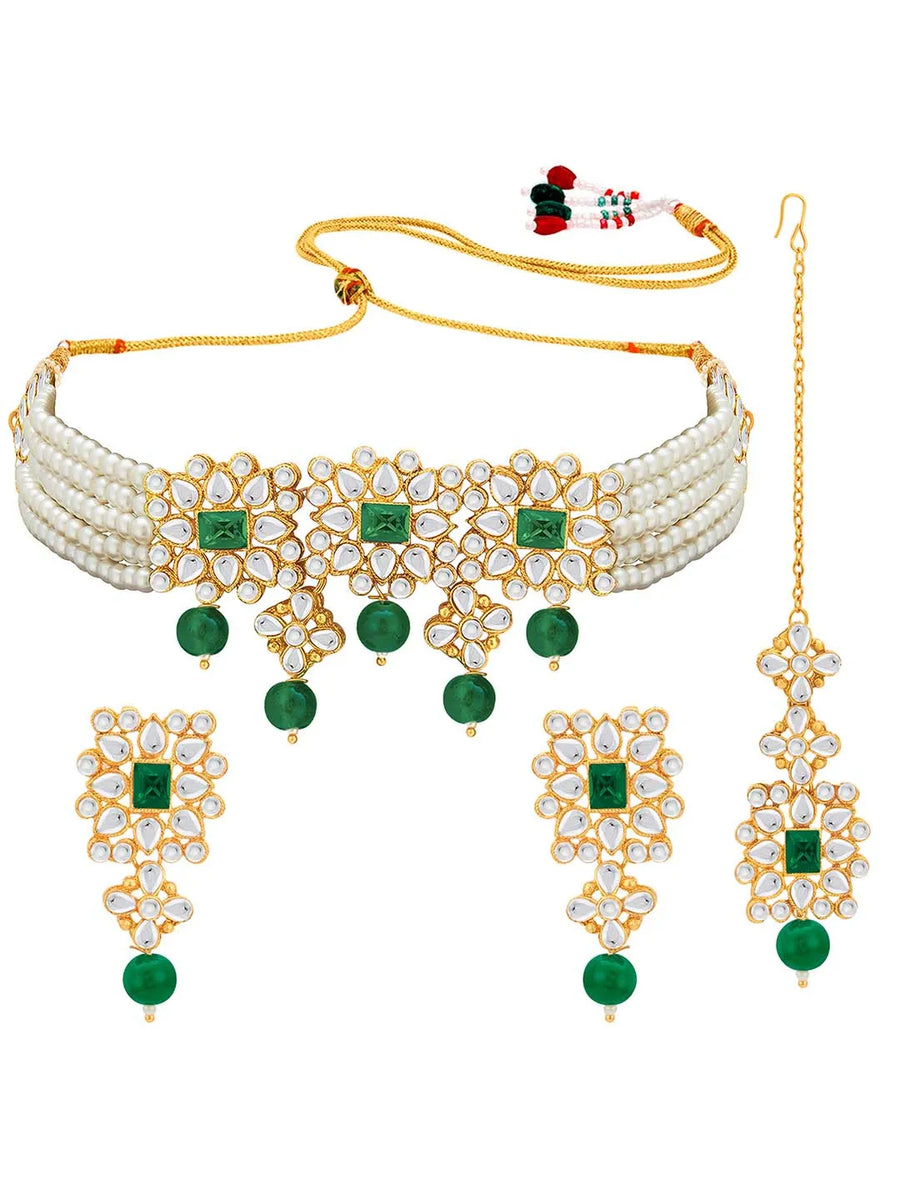 Luxurious Lush Pearl Choker Set - White Green