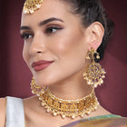 Royal Heritage Pearl Choker Set. Gold kundan & pearl jewellery set with maangtikka and earrings. Best selling & Prefect for your wedding, bridal & special occasion looks.