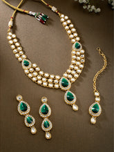 Graceful Greens Kundan Stone Necklace Set with Maangtikka