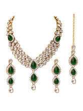 Graceful Greens Kundan Stone Necklace Set with Maangtikka