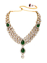 Graceful Greens Kundan Stone Necklace Set with Maangtikka