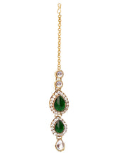 Graceful Greens Kundan Stone Necklace Set with Maangtikka