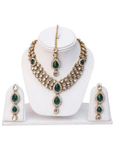 Graceful Greens Kundan Stone Necklace Set with Maangtikka