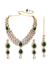 Graceful Greens Kundan Stone Necklace Set with Maangtikka