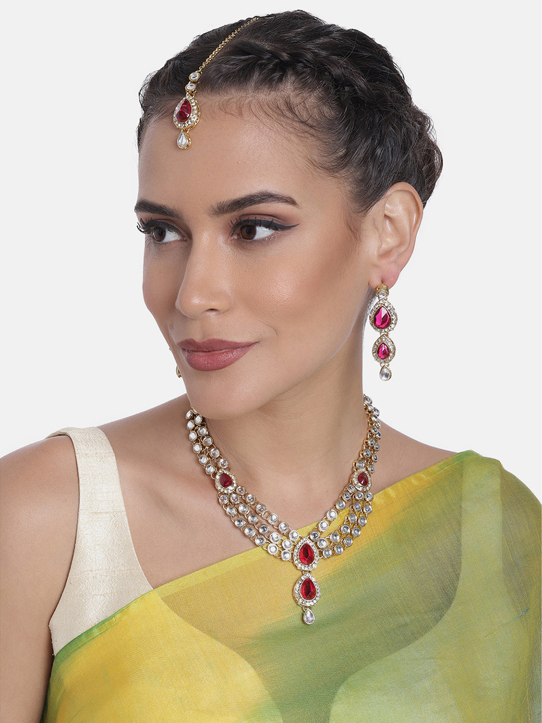 Graceful Pinks Kundan Stone Necklace Set