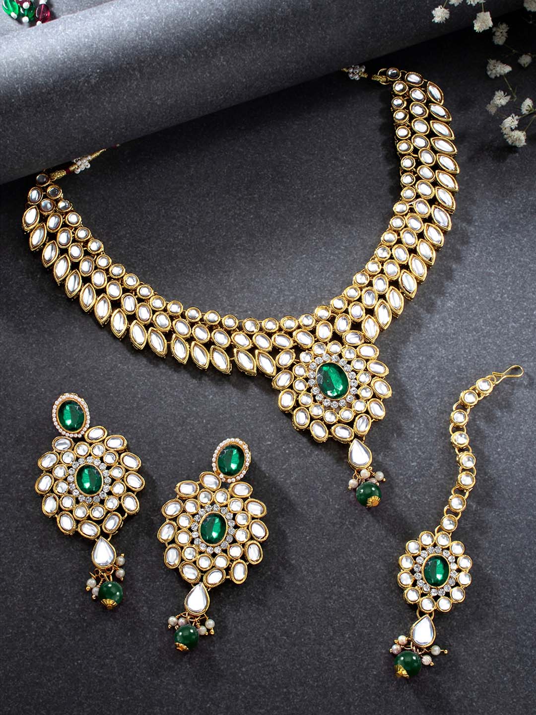 Ethereal Greens Kundan Stone Necklace Set