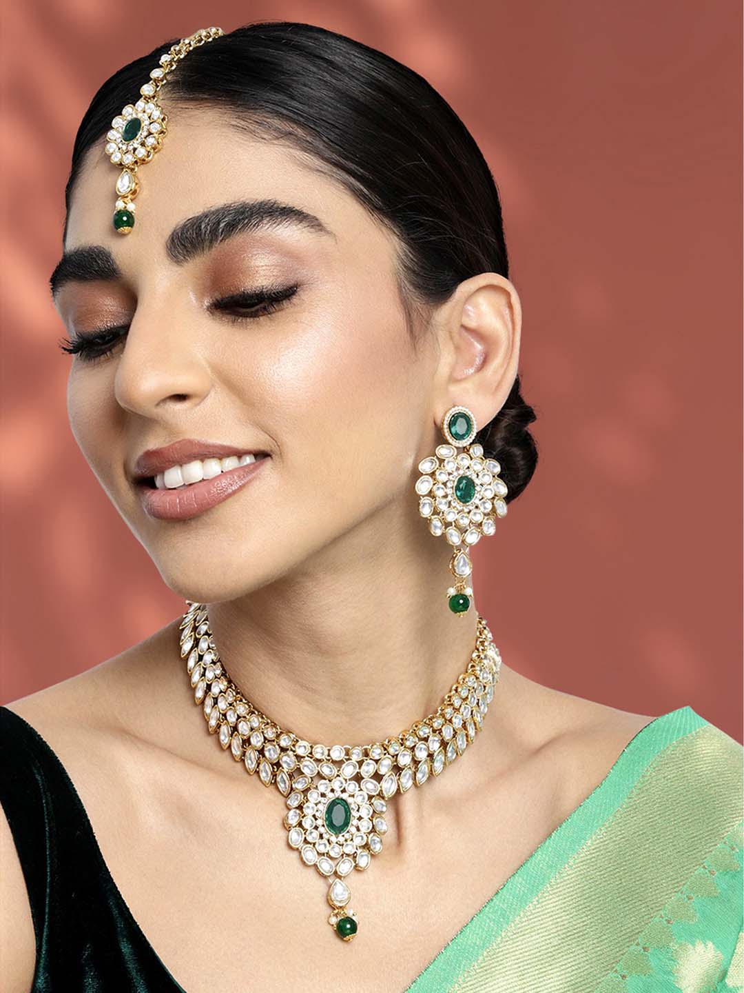 Ethereal Greens Kundan Stone Necklace Set