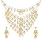 Kundan Cascade in Pearled Glory. Delicate necklace with floral designs. Best for a royal & regal looks. Make your occasion & wedding special with Peora.