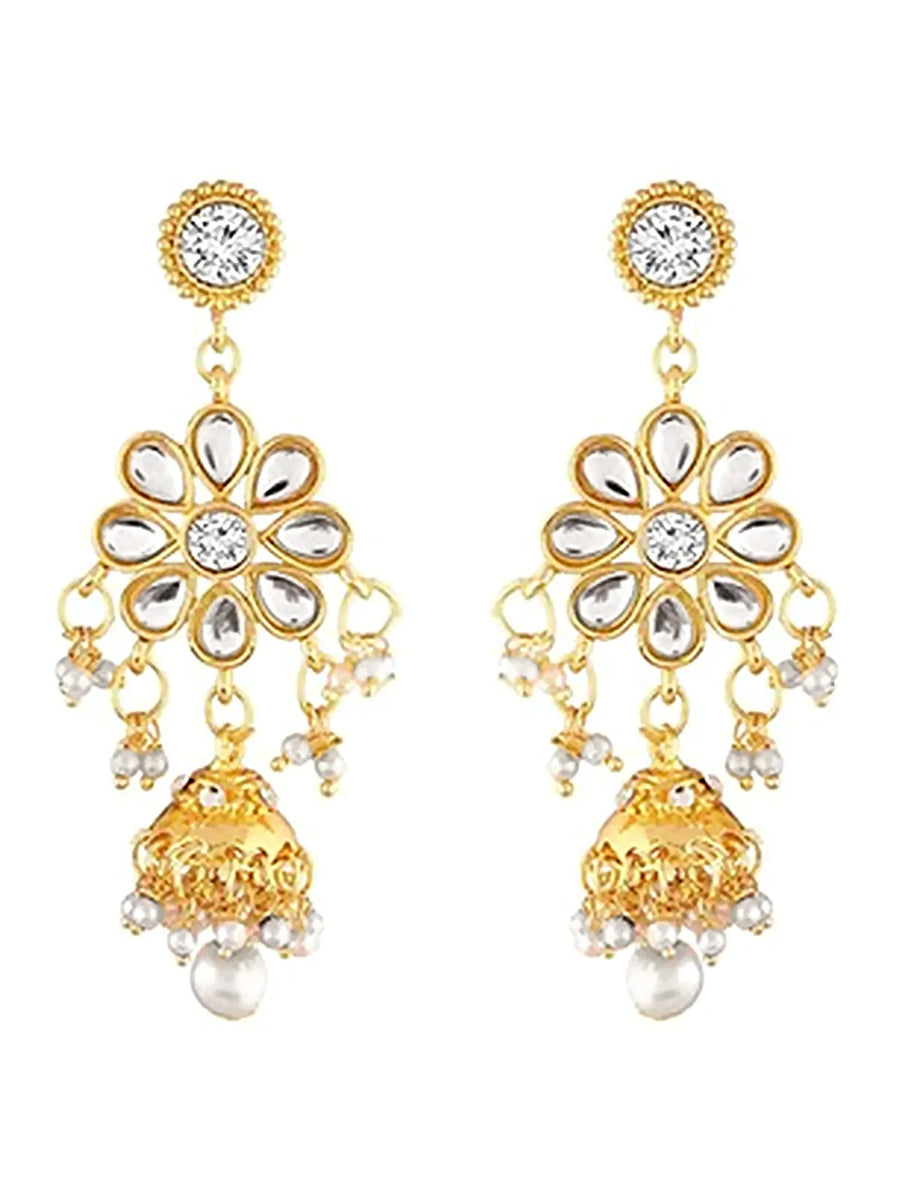 Kundan Cascade in Pearled Glory. Delicate necklace with floral designs. Best for a royal & regal looks. Make your occasion & wedding special with Peora.