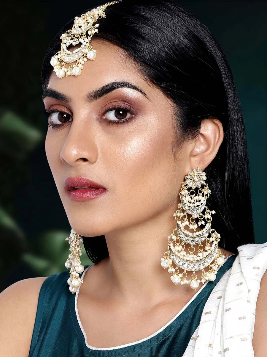 Pearls Chandbali Maangtikka Set – Elegant Bridal Jewellery | Peora