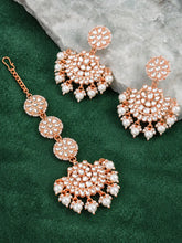 Rose Gold Plated Kundan Maang Tikka Set
