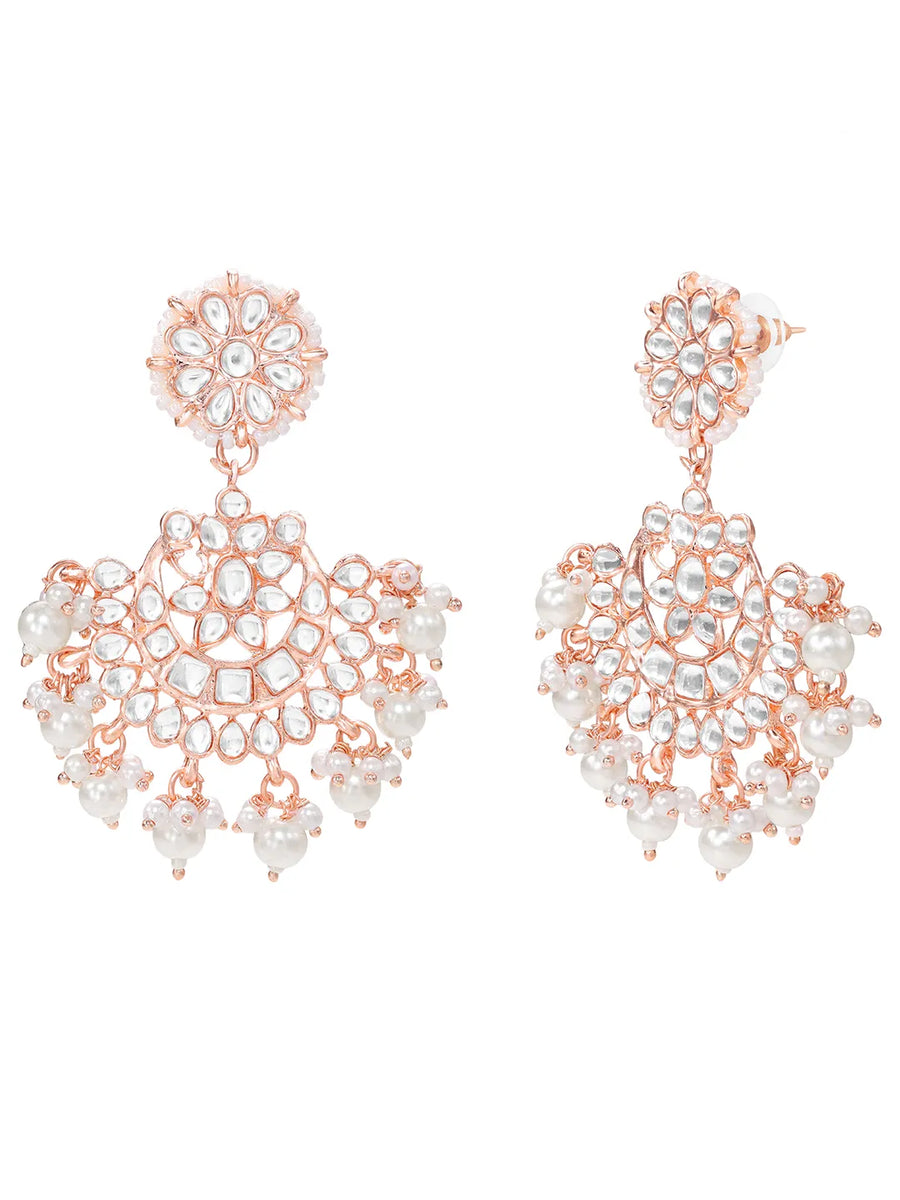 Rose Gold Plated Kundan Maang Tikka Set