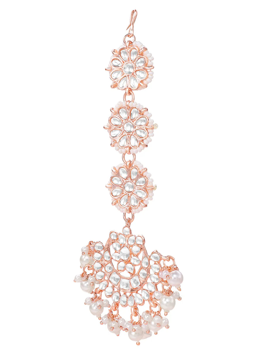 Rose Gold Plated Kundan Maang Tikka Set