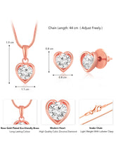 Modern Heart Rose Gold CZ Pendant Set