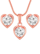 Modern Heart Rose Gold CZ Pendant Set