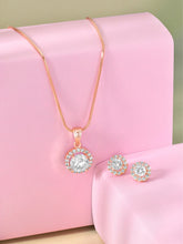 Radiant Rounds CZ Solitaire Rose Gold Pendant Set